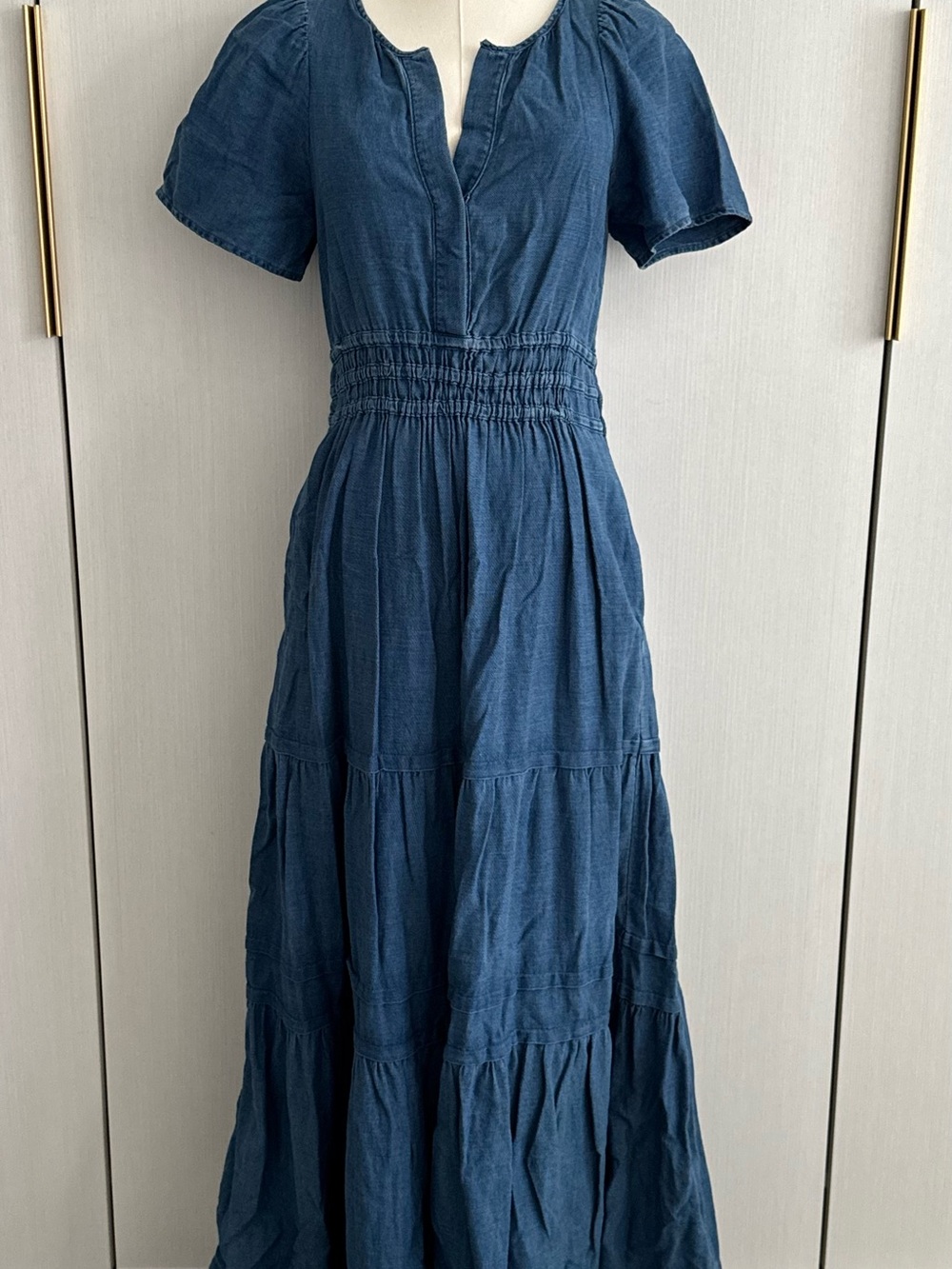 Anthropologie Maeve The Somerset Tiered Maxi Dress Denim XS